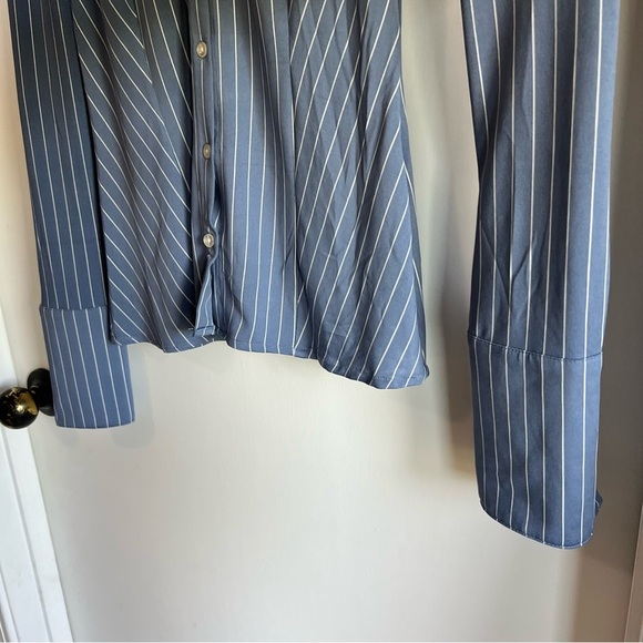 WeWoreWhat Danielle Bernstein Blue/White Pinstripe Button Up Tunic Blouse size S - Picture 4 of 7